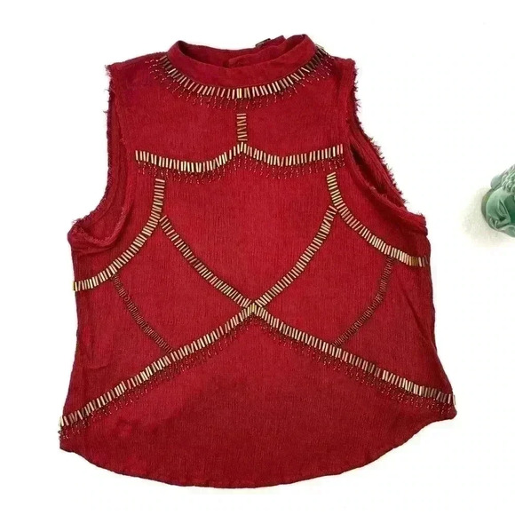 Dance & Marvel Maroon Embellished Crop Neck Open Back Sleeveless Crop Top Size M - Picture 1 of 13